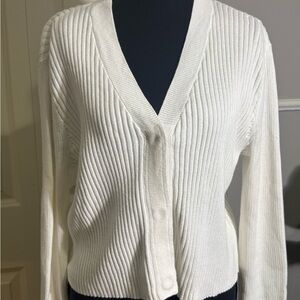 CAbi Cream Ribbed Cardigan Sweater